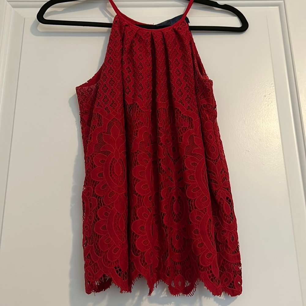 Blue Rain Red Lace Top